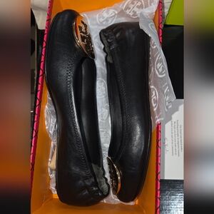 Tory Burch Black Flats with Gold Accent